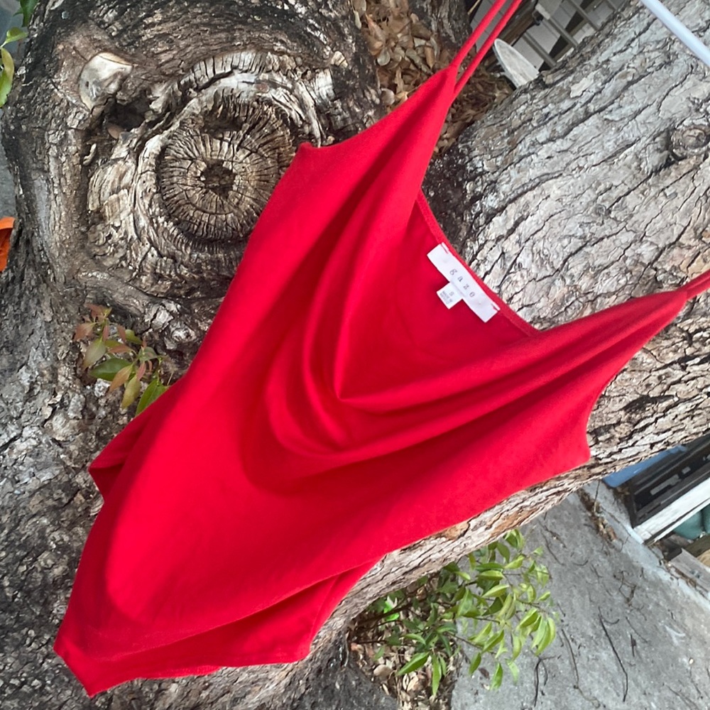 Scooped neckline red bodysuit
